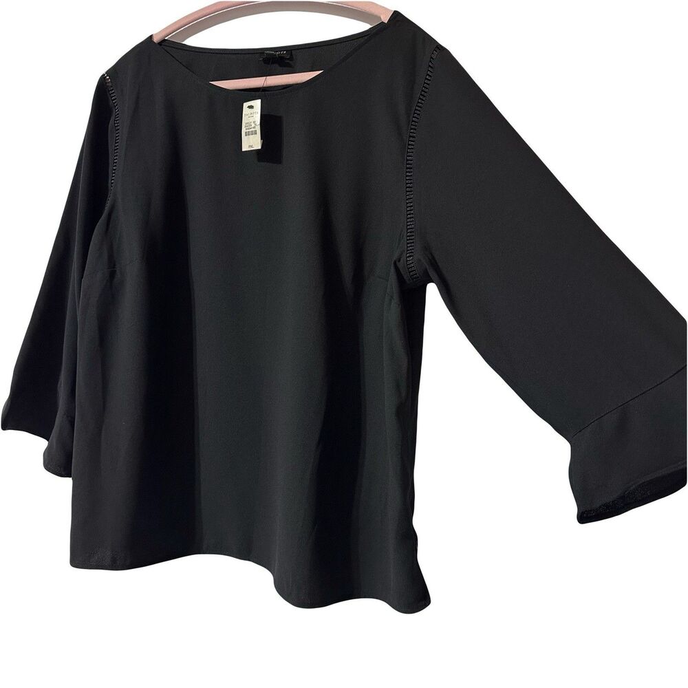 Talbots Black Blouse Size PXL Petite Bell Sleeve Top No Fabric and Care Tag NWT